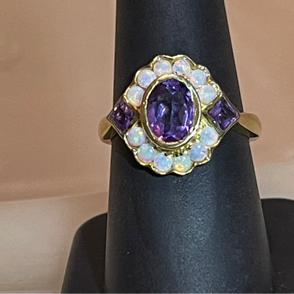 🎁A STUNNER of a Ring! Amethyst & Opal 925 Silver/GP! - Picture 2 of 16